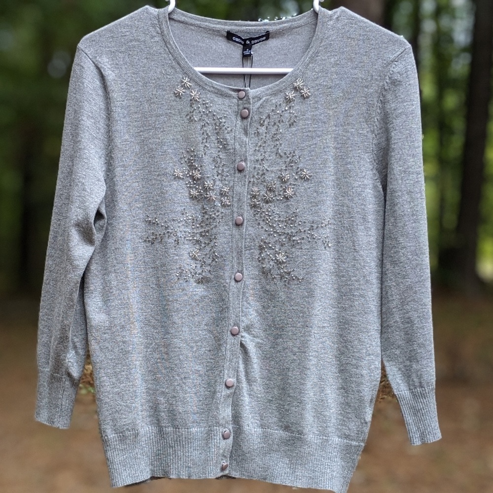Small NWT beaded gray cardigan
